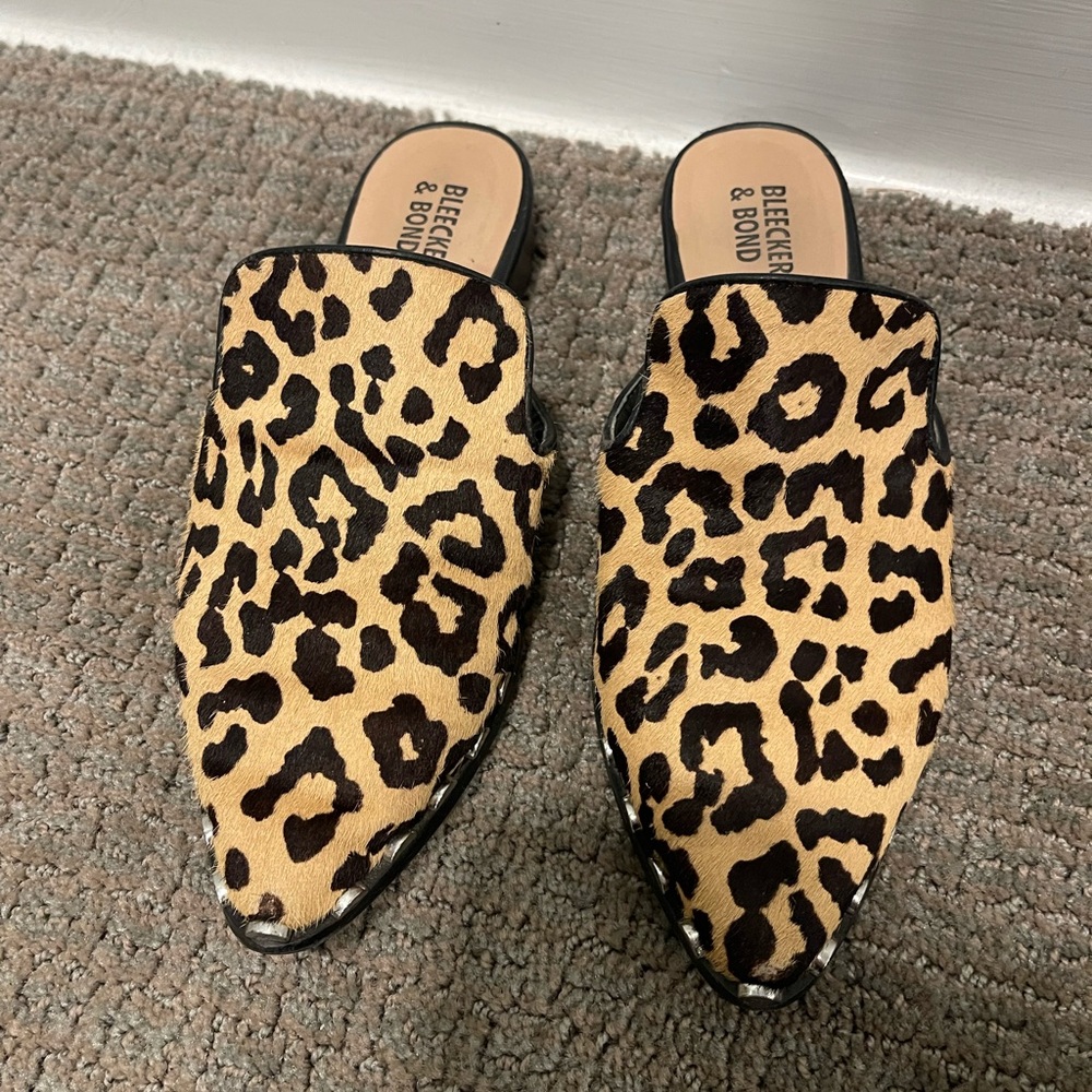 Studded leopard mules